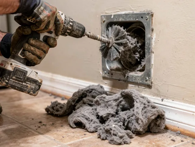 Certified Cuyahoga Falls Dryer Vent Cleaning technician performing dryer vent cleaning in Cuyahoga Falls