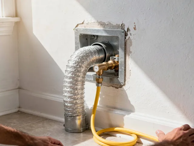 Cuyahoga Falls Dryer Vent Cleaning certified technician performing specialized gas dryer vent cleaning in Cuyahoga Falls